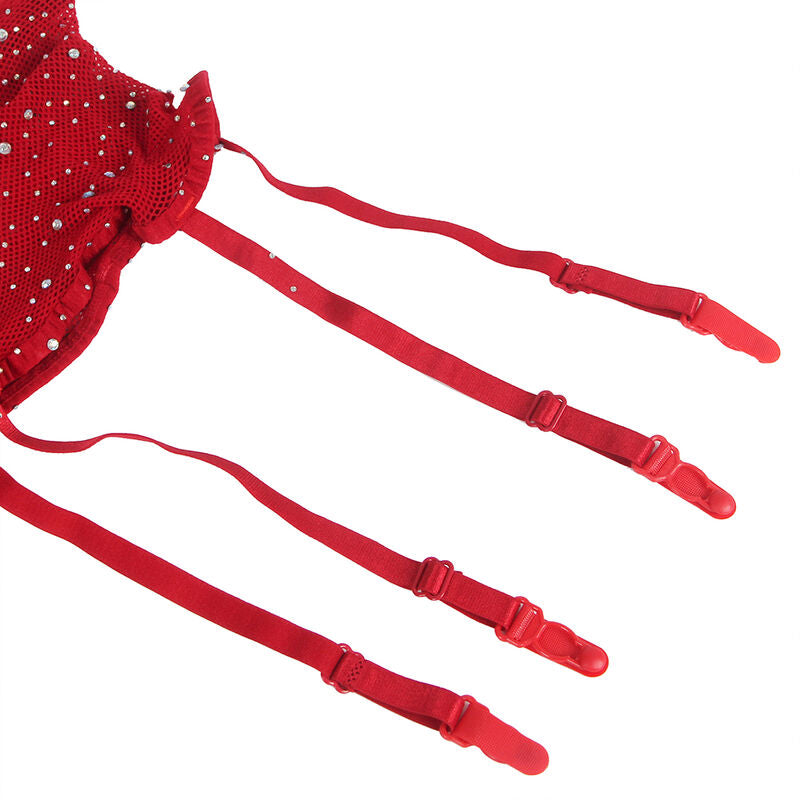 SUBBLIME - 952181 BODYSTOCKING DE RED CON GUANTES Y DIAMANTES ROJO TALLA ÚNICA