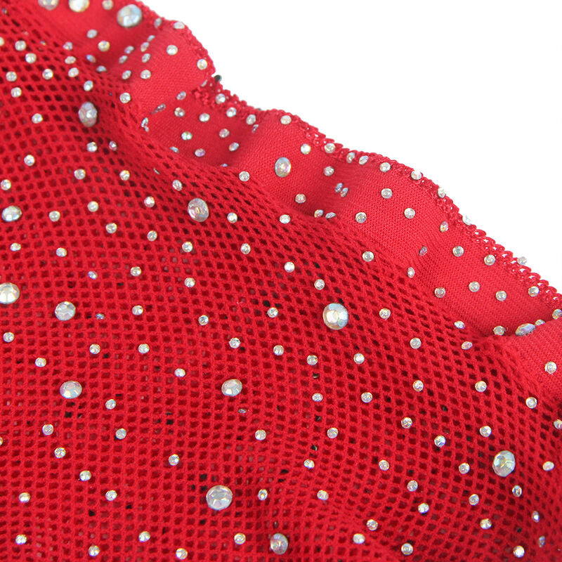 SUBBLIME - 952181 BODYSTOCKING DE RED CON GUANTES Y DIAMANTES ROJO TALLA ÚNICA