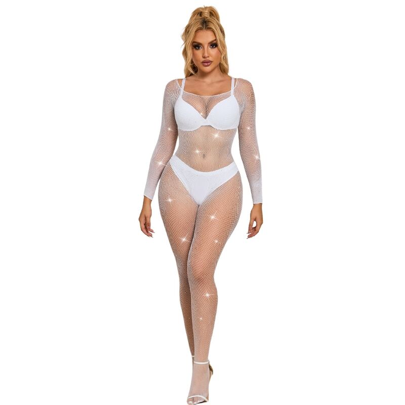 SUBBLIME - 952396 BODYSTOCKING DE RED CON DIAMANTES MANGA LARGA BLANCO TALLA ÚNICA
