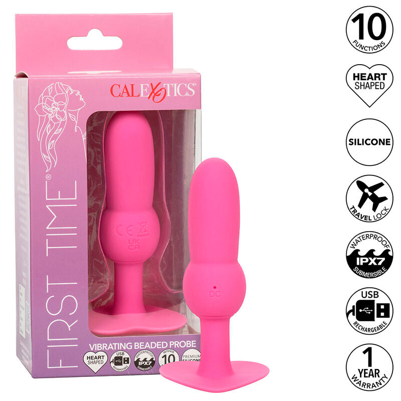 CALEXOTICS - PLUG ANAL PARA PRIMERA VEZ CON SONDA DE CUENTAS 10 VIBRACIONES ROSA