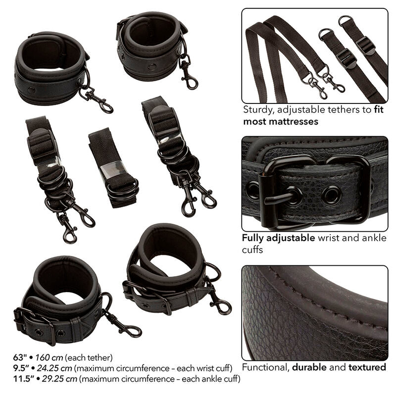 CALEXOTICS - SISTEMA DE SUJECIÓN DE CAMA NOCTURNO DE CUERO AJUSTABLE NEGRO