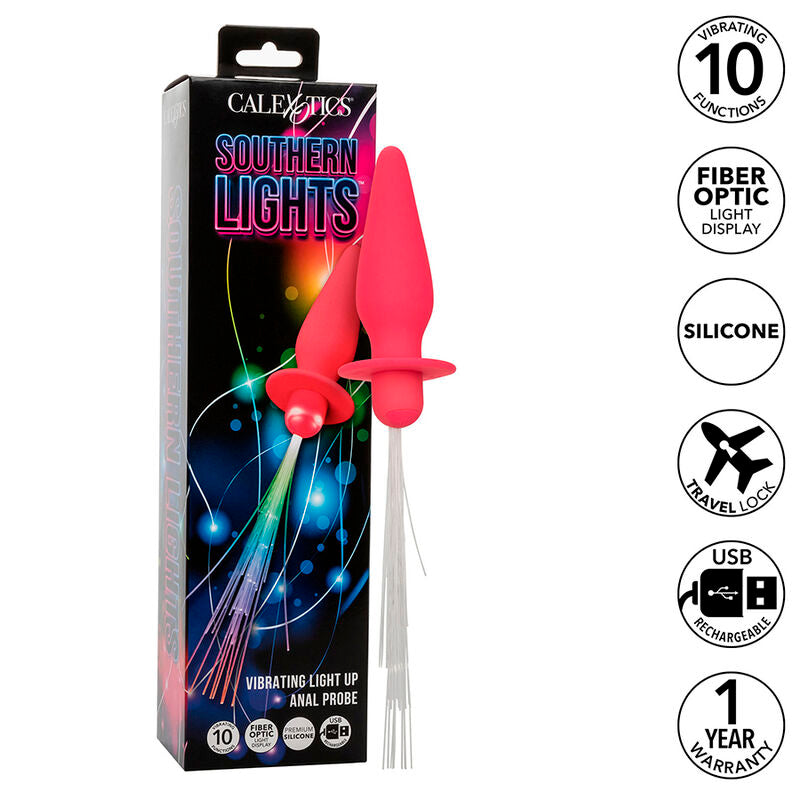 CALEXOTICS - PLUG ANAL ILUMINADO SOUTHERN LIGHTS 10 VIBRACIONES SILICONA ROSA