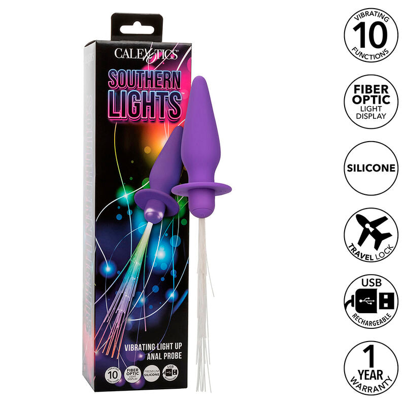 CALEXOTICS - PLUG ANAL ILUMINADO SOUTHERN LIGHTS 10 VIBRACIONES SILICONA MORADO