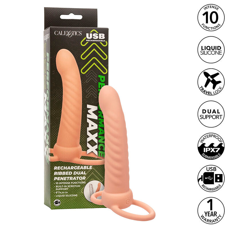 CALEXOTICS - MAXX RIBBED DOBLE PENETRADOR 10 VIBRACIONES CARNE