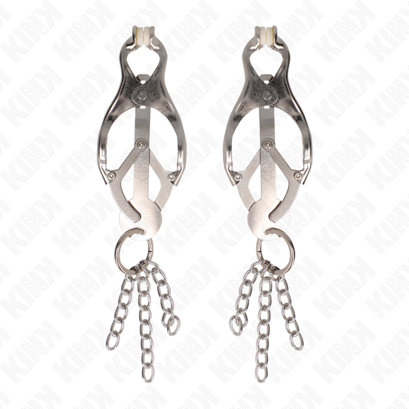 KINK - PINZAS PARA PEZONES DE TRÉBOL JAPONESAS CON CADENAS PLATEADAS