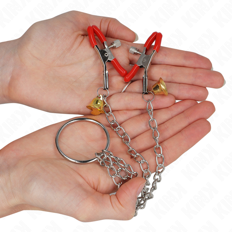 KINK - BELL TRIPLE PINZAS PARA PEZONES Y CLÍTORIS ROJAS CON CADENA 30 CM