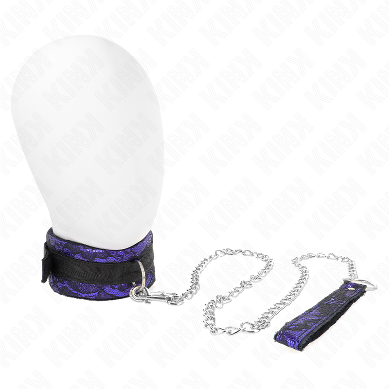 KINK - COLLIER COURT EN VELOURS ET DENTELLE AVEC CEINTURE 105 CM AVEC BORDURE EN NYLON 44 X 5,5 CM