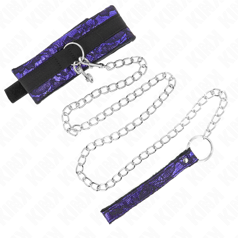 KINK - COLLIER COURT EN VELOURS ET DENTELLE AVEC CEINTURE 105 CM AVEC BORDURE EN NYLON 44 X 5,5 CM