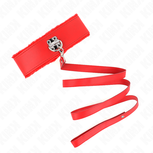 KINK - COLLIER AVEC LAISSE 116 CM AVEC CLOUS ARGENTÉS MODÈLE 4 ROUGE RÉGLABLE 40-48 CM X 6 CM