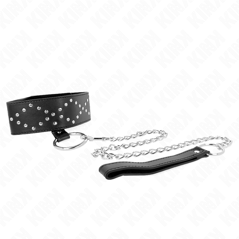 KINK - COLLAR 65 CM CON CORREA CON TACHUELAS DE PLATA MODELO 3 AJUSTABLE 36-43 CM X 5 CM