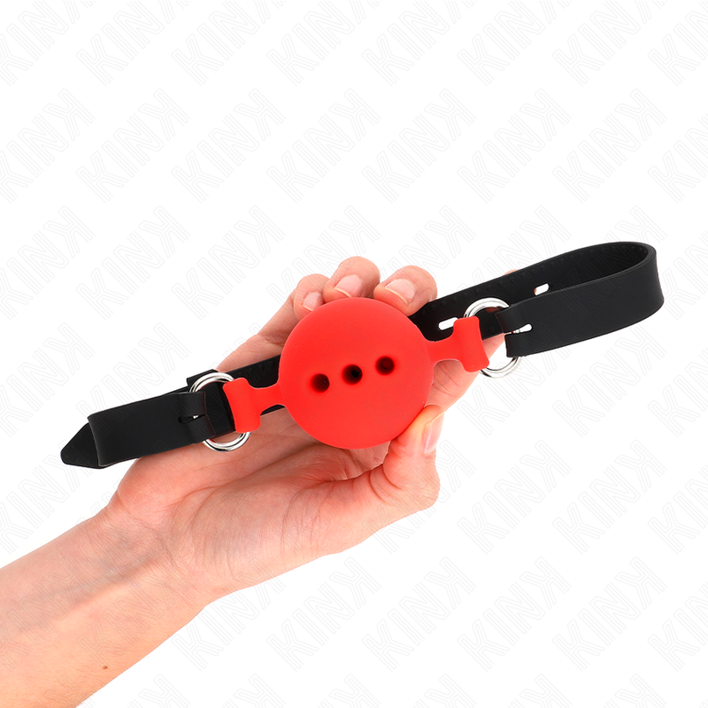 KINK - BÂILLON ENTIÈREMENT EN SILICONE 55 x 2 CM AVEC BOULE DE 5 CM TAILLE L ROUGE RÉGLABLE 35-51 CM