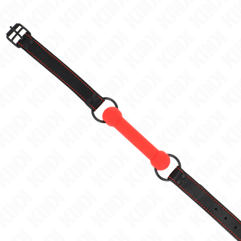 KINK - MORDAZA DE HUESO CON CORREA DE CUERO SINTÉTICO ROJA AJUSTABLE 41-57 CM