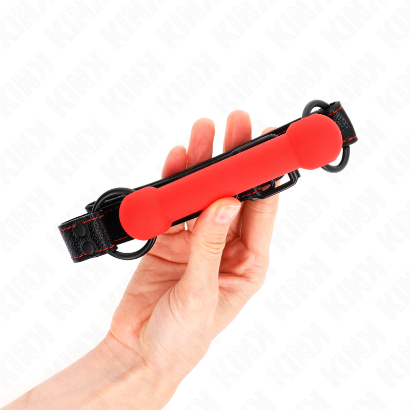KINK - MORDAZA DE HUESO CON CORREA DE CUERO SINTÉTICO ROJA AJUSTABLE 41-57 CM