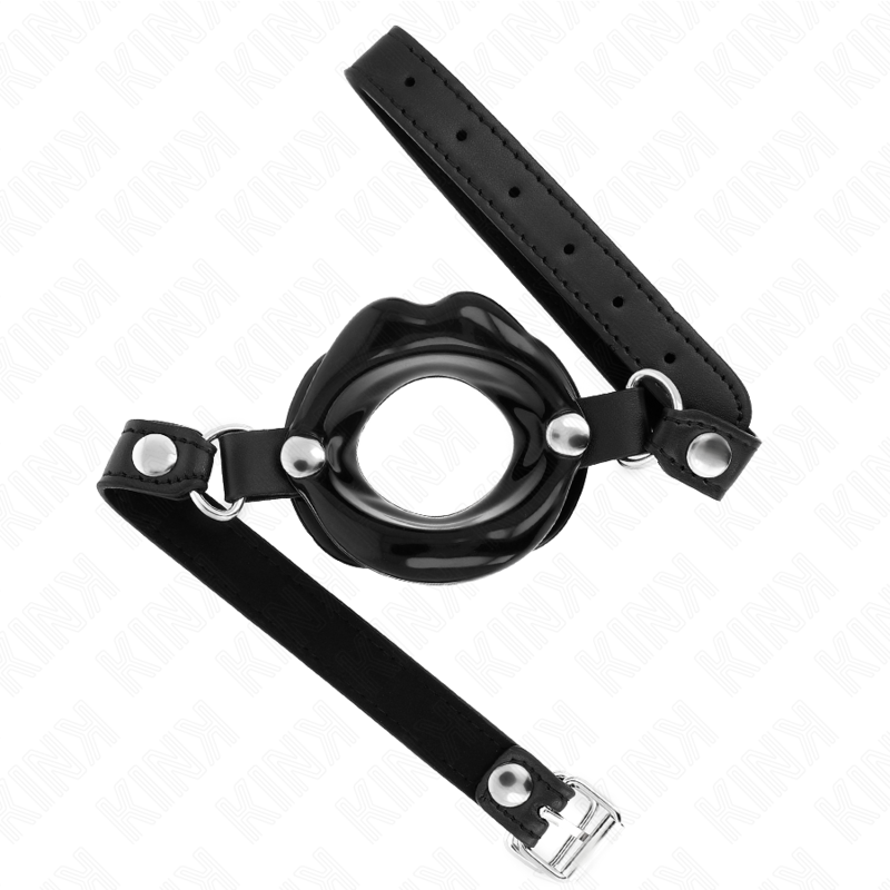 KINK - MORDAZA DE LABIOS DE 8 CM CON CORREA DE CUERO SINTÉTICO NEGRA 63 x 2 CM AJUSTABLE 39-58 CM