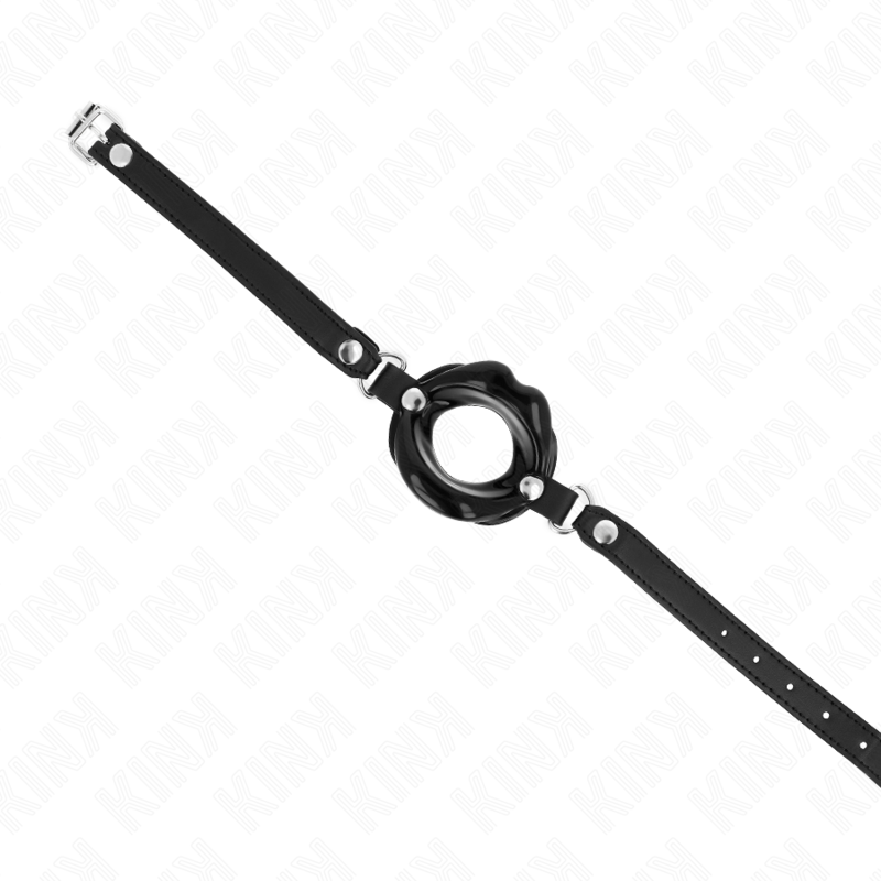 KINK - MORDAZA DE LABIOS DE 8 CM CON CORREA DE CUERO SINTÉTICO NEGRA 63 x 2 CM AJUSTABLE 39-58 CM