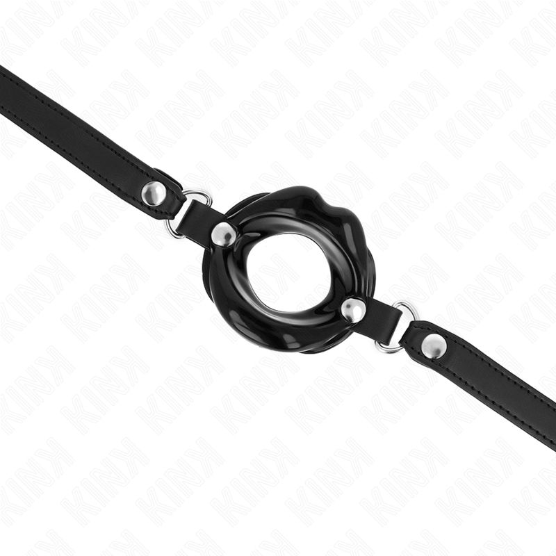 KINK - MORDAZA DE LABIOS DE 8 CM CON CORREA DE CUERO SINTÉTICO NEGRA 63 x 2 CM AJUSTABLE 39-58 CM