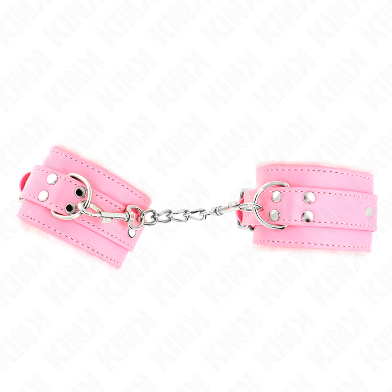 KINK - ATTACHES DE POIGNET DOUBLÉES DE FOURRURE ROSE AVEC CEINTURE ROSE RÉGLABLE 17-29 CM X 6 CM
