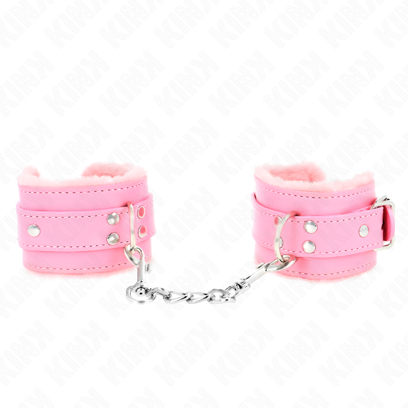 KINK - ATTACHES DE POIGNET DOUBLÉES DE FOURRURE ROSE AVEC CEINTURE ROSE RÉGLABLE 17-29 CM X 6 CM