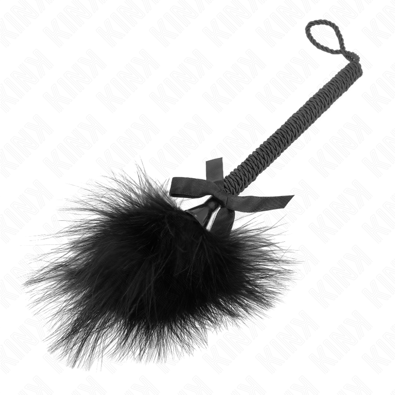 KINK - VARITA DE CUERDA DE NYLON CON PLUMAS DE COSQUILLEO Y LAZO NEGRO 25 CM