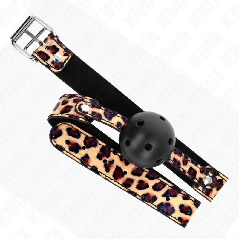 KINK - MORDAZA DE PELOTA TRANSPIRABLE LEOPARDO DE 4,5 CM 65 x 2,5 CM
