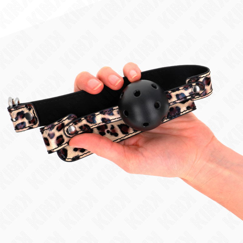 KINK - MORDAZA DE PELOTA TRANSPIRABLE LEOPARDO DE 4,5 CM 65 x 2,5 CM