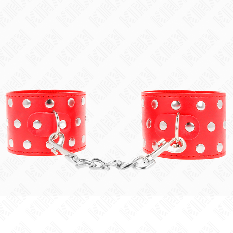 KINK - ATTACHES DE POIGNET AVEC FERMETURE À PRESSION PLEINES DE RIVETS ROUGES RÉGLABLES 19-24 CM X 5,5 CM