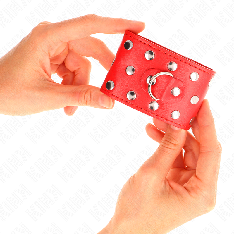 KINK - ATTACHES DE POIGNET AVEC FERMETURE À PRESSION PLEINES DE RIVETS ROUGES RÉGLABLES 19-24 CM X 5,5 CM