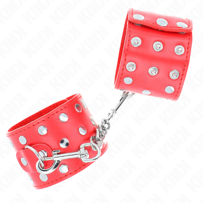 KINK - ATTACHES DE POIGNET AVEC FERMETURE À PRESSION PLEINES DE RIVETS ROUGES RÉGLABLES 19-24 CM X 5,5 CM