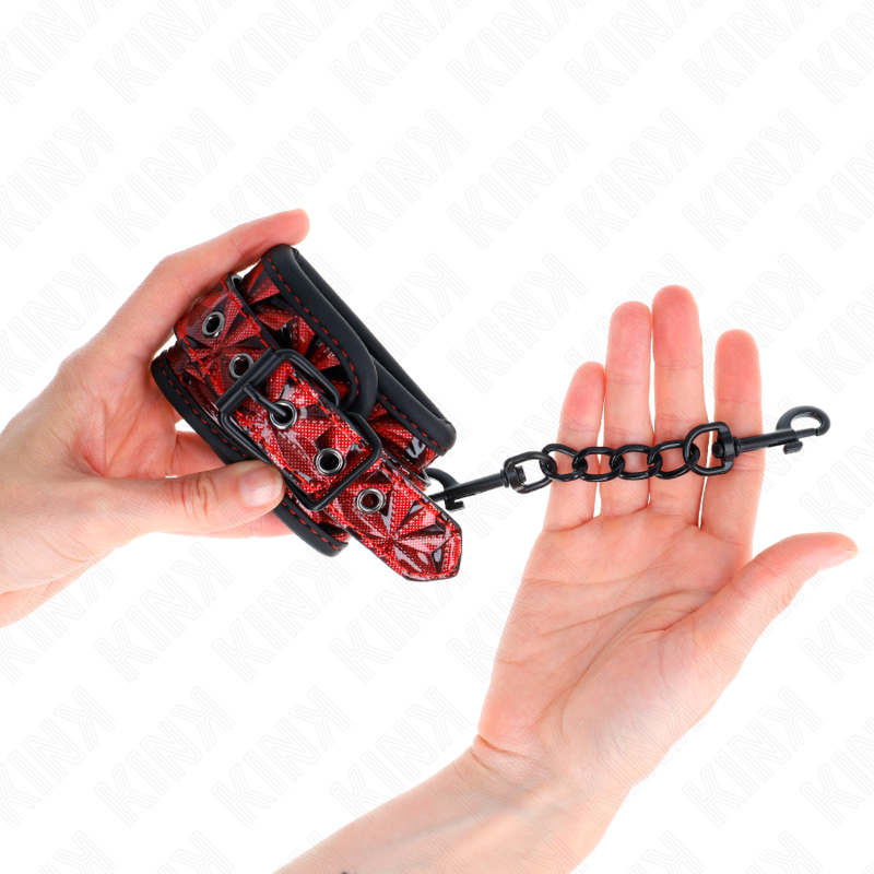 KINK - SUJECIONES DE MUÑECA CON PATRÓN DE DIAMANTE ROJO OSCURO AJUSTABLE 17-26 CM X 5,5 CM