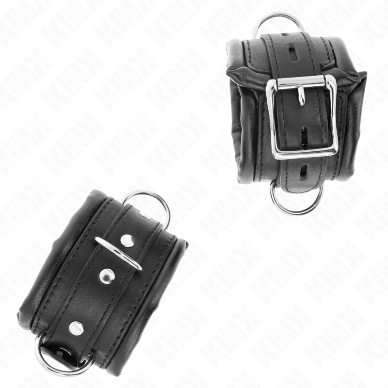 KINK - ATTACHES DE POIGNET LOURDES AVEC DOUBLURE DE FOURRURE NOIRE RÉGLABLES 20-30 CM X 6 CM