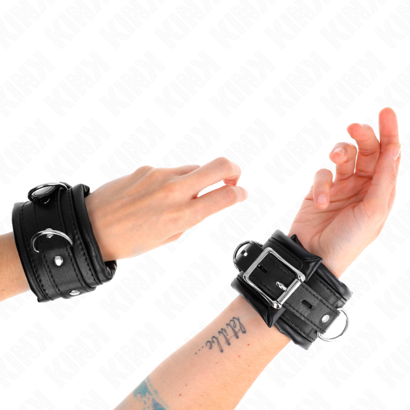 KINK - ATTACHES DE POIGNET LOURDES AVEC DOUBLURE DE FOURRURE NOIRE RÉGLABLES 20-30 CM X 6 CM
