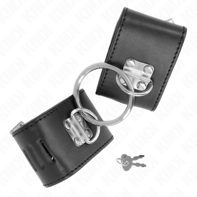 KINK - ATTACHES DE POIGNET FIXES AVEC FERMETURE PAR ANNEAU ET CADENAS NOIRES RÉGLABLES 16-23 CM X 5,5 CM