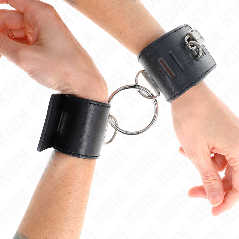 KINK - ATTACHES DE POIGNET FIXES AVEC FERMETURE PAR ANNEAU ET CADENAS NOIRES RÉGLABLES 16-23 CM X 5,5 CM
