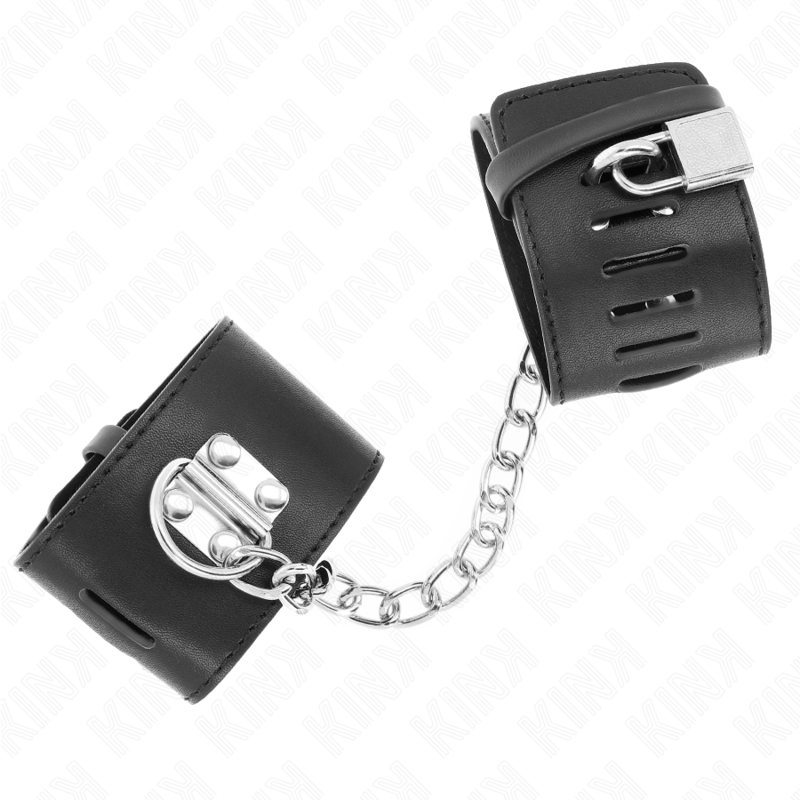 KINK - ATTACHES DE POIGNET FIXES AVEC CHAÎNE 30 CM ET FERMETURE À CADENAS NOIRES RÉGLABLES 16-23 CM X 5,5 CM