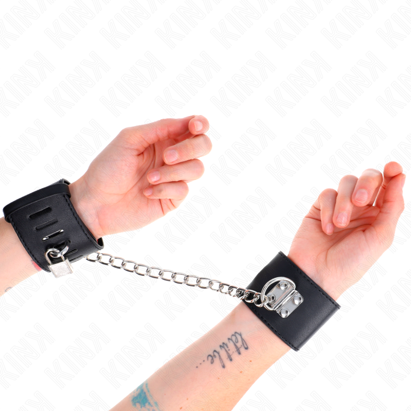 KINK - ATTACHES DE POIGNET FIXES AVEC CHAÎNE 30 CM ET FERMETURE À CADENAS NOIRES RÉGLABLES 16-23 CM X 5,5 CM