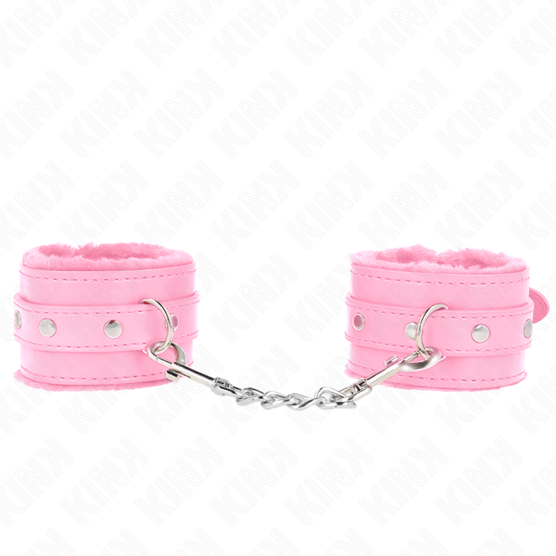 KINK - SUJECIONES DE MUÑECA CON FORRO DE PIEL PREMIUM ROSA CON CINTURÓN ROSA AJUSTABLE 17-29 CM X 6 CM