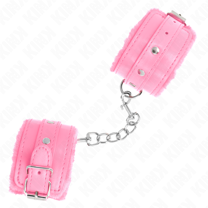 KINK - SUJECIONES DE MUÑECA CON FORRO DE PIEL PREMIUM ROSA CON CINTURÓN ROSA AJUSTABLE 17-29 CM X 6 CM