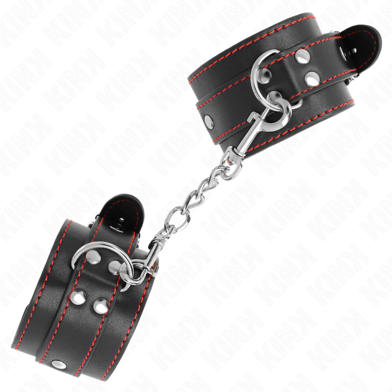 KINK - SUJECIONES DE MUÑECA NEGRAS CON FORRO ROJO AJUSTABLES 20-28 CM X 5.5 CM