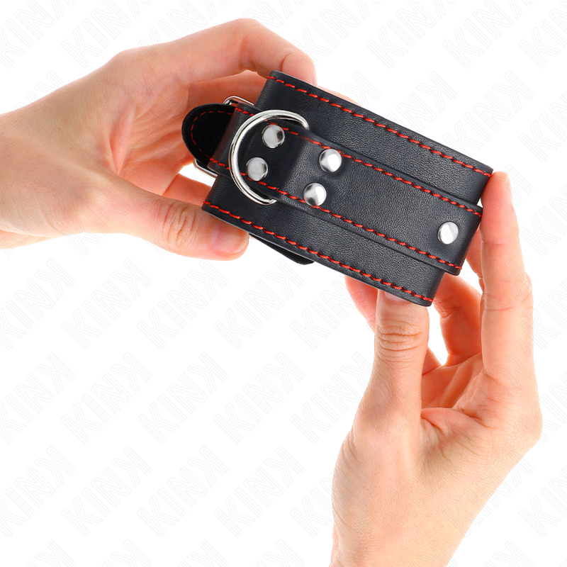 KINK - SUJECIONES DE MUÑECA NEGRAS CON FORRO ROJO AJUSTABLES 20-28 CM X 5.5 CM