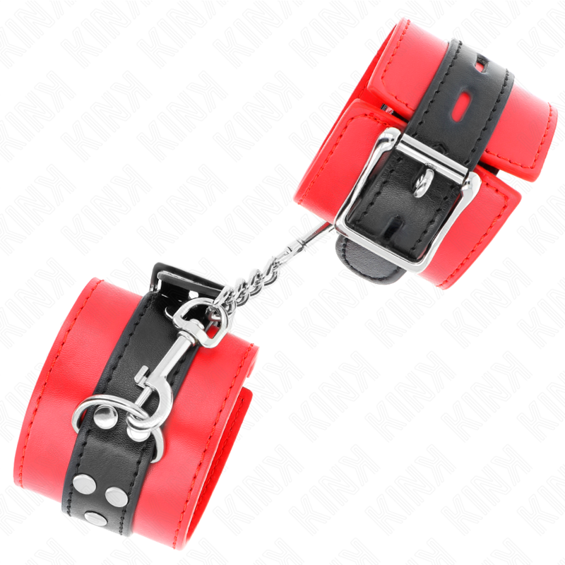 KINK - RESTRICCIONES DE MUÑECAS ROJAS CON CINTURÓN NEGRO AJUSTABLE 17-28 CM X 6 CM