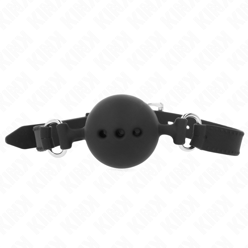 KINK - MORDAZA DE SILICONA COMPLETA 55 x 2 CM CON BOLA DE 4,5 CM TALLA M NEGRO AJUSTABLE 35-51 CM