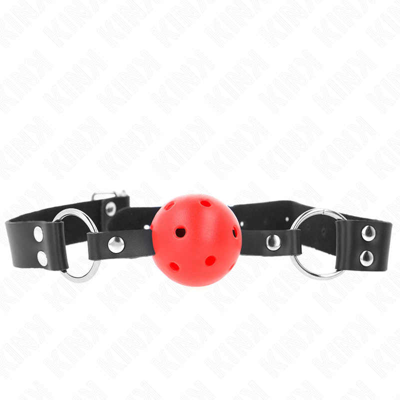 KINK - MORDAZA DE BOLA TRANSPIRABLE DE 4 CM CON DOBLE REMACHE ROJO 62,5 x 2,5 CM AJUSTABLE 42-58 CM