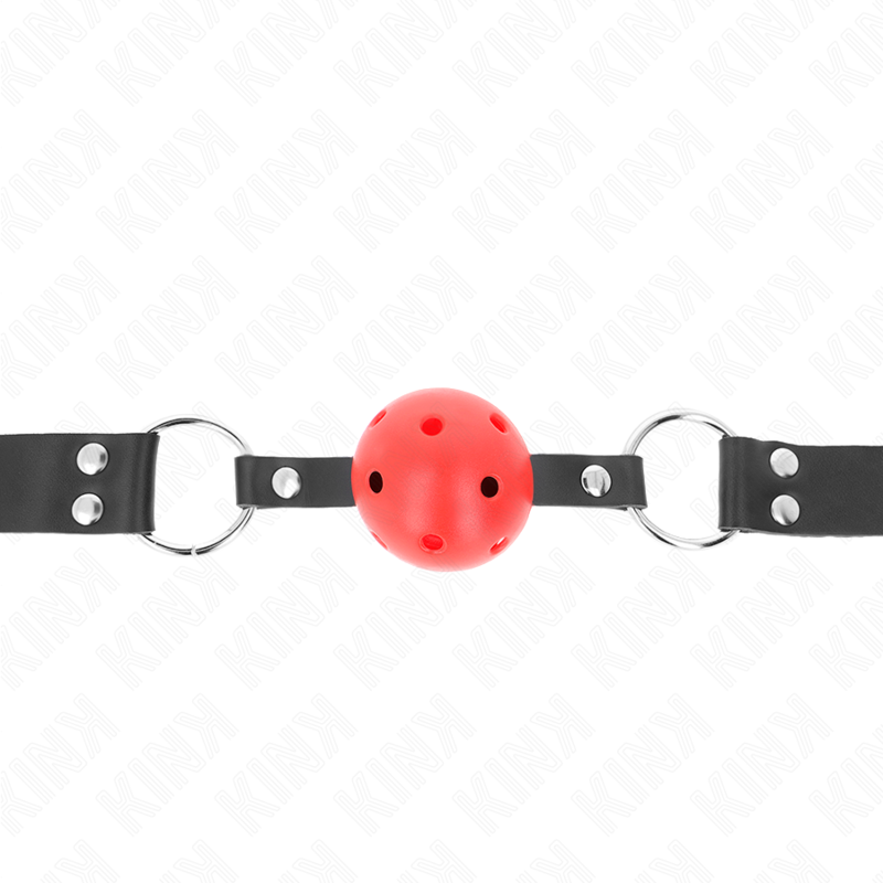 KINK - MORDAZA DE BOLA TRANSPIRABLE DE 4 CM CON DOBLE REMACHE ROJO 62,5 x 2,5 CM AJUSTABLE 42-58 CM