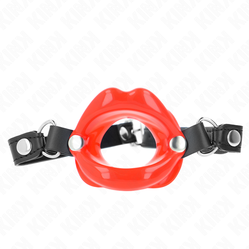 KINK - MORDAZA DE LABIOS DE 8 CM CON CORREA DE CUERO SINTÉTICO ROJA 63 x 2 CM AJUSTABLE 39-58 CM