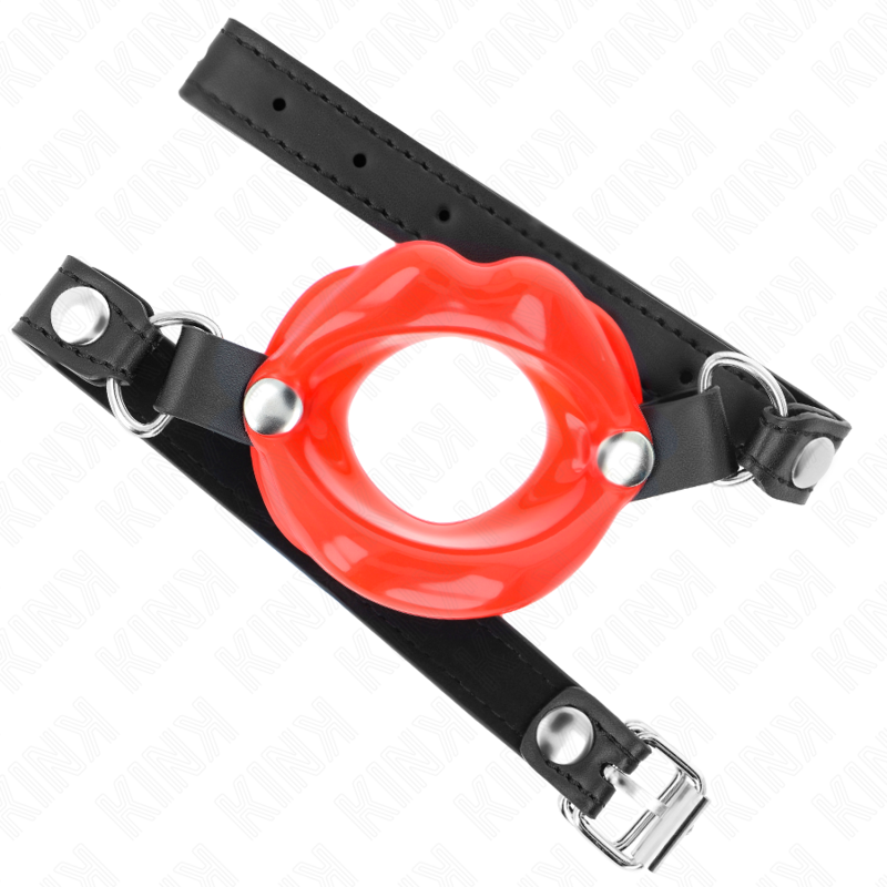 KINK - MORDAZA DE LABIOS DE 8 CM CON CORREA DE CUERO SINTÉTICO ROJA 63 x 2 CM AJUSTABLE 39-58 CM