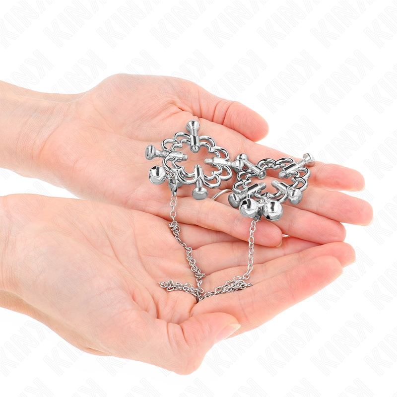 KINK - PINZAS DE METAL PARA PEZONES CON CADENA Y FORMA DE FLOR