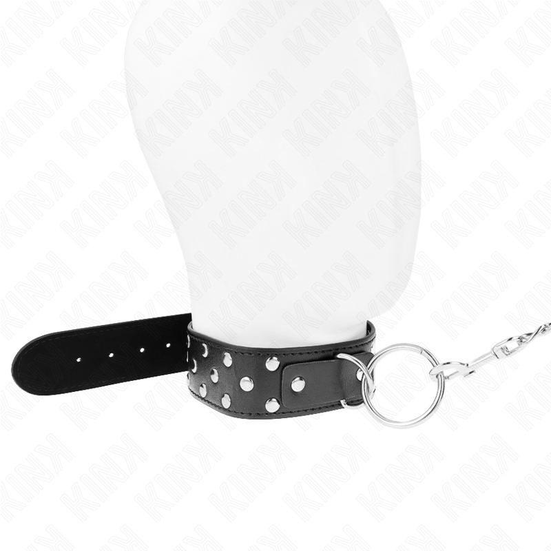 KINK - COLLAR CON CORREA DE REMACHE Y ANILLO CON CINTURÓN 65 CM NEGRO AJUSTABLE 36-50 CM X 3.8 CM