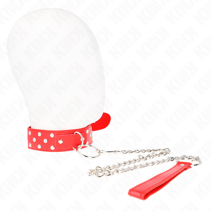 KINK - COLLAR CON CORREA DE REMACHE Y ANILLO CON CINTURÓN 65 CM ROJO AJUSTABLE 36-50 CM X 3.8 CM