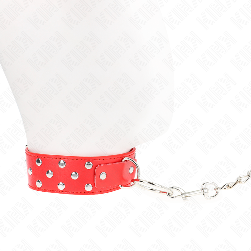 KINK - COLLAR CON CORREA DE REMACHE Y ANILLO CON CINTURÓN 65 CM ROJO AJUSTABLE 36-50 CM X 3.8 CM