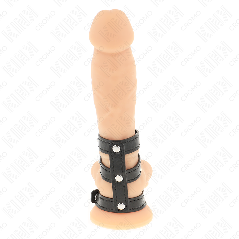 KINK - ANILLO TRIPLE DE CUERO PARA EL PENE CON CIERRE DE PRESIÓN